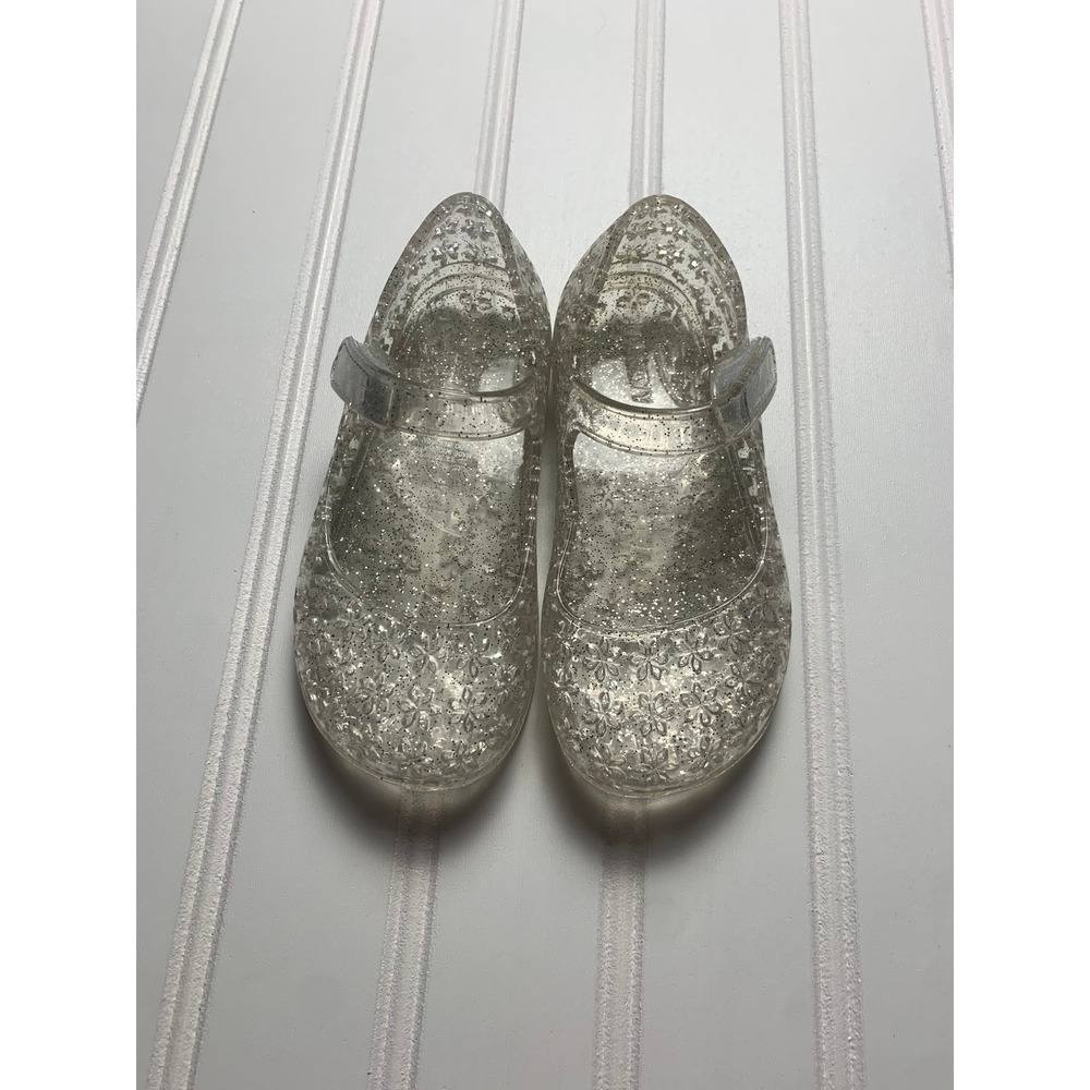 Old Navy Size 6 Clear Glitter Flower Jelly Mary Jane Shoes Toddler Kids